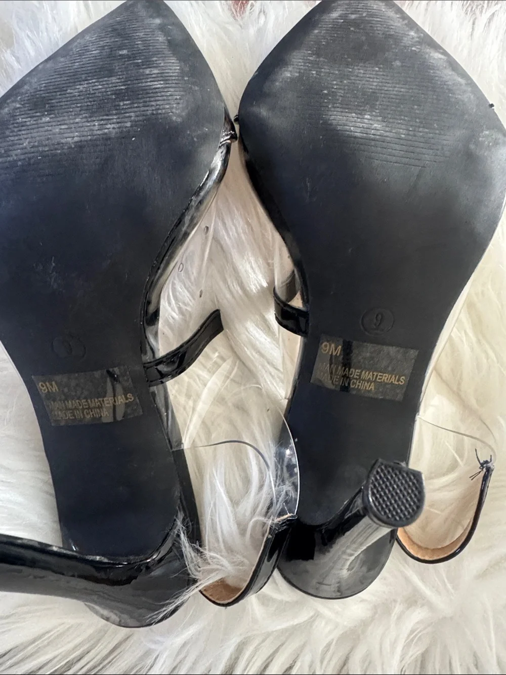 Fashion Nova Black Patent Pointed Slingback Heels with Clear PVC
